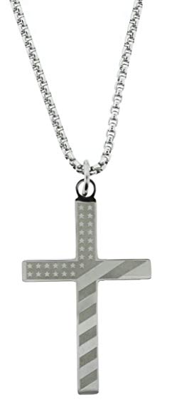 Stainless Steel American Flag CTR Cross Necklace