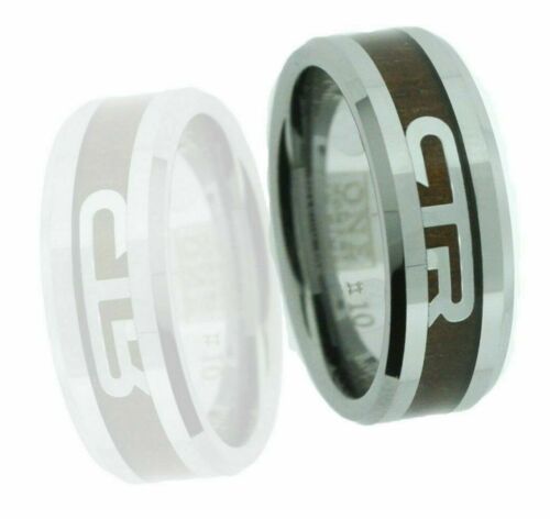J185 Mormon LDS Unisex CTR Ring Titanium Ion Wood & Steel Size 8-13 One Moment In Time