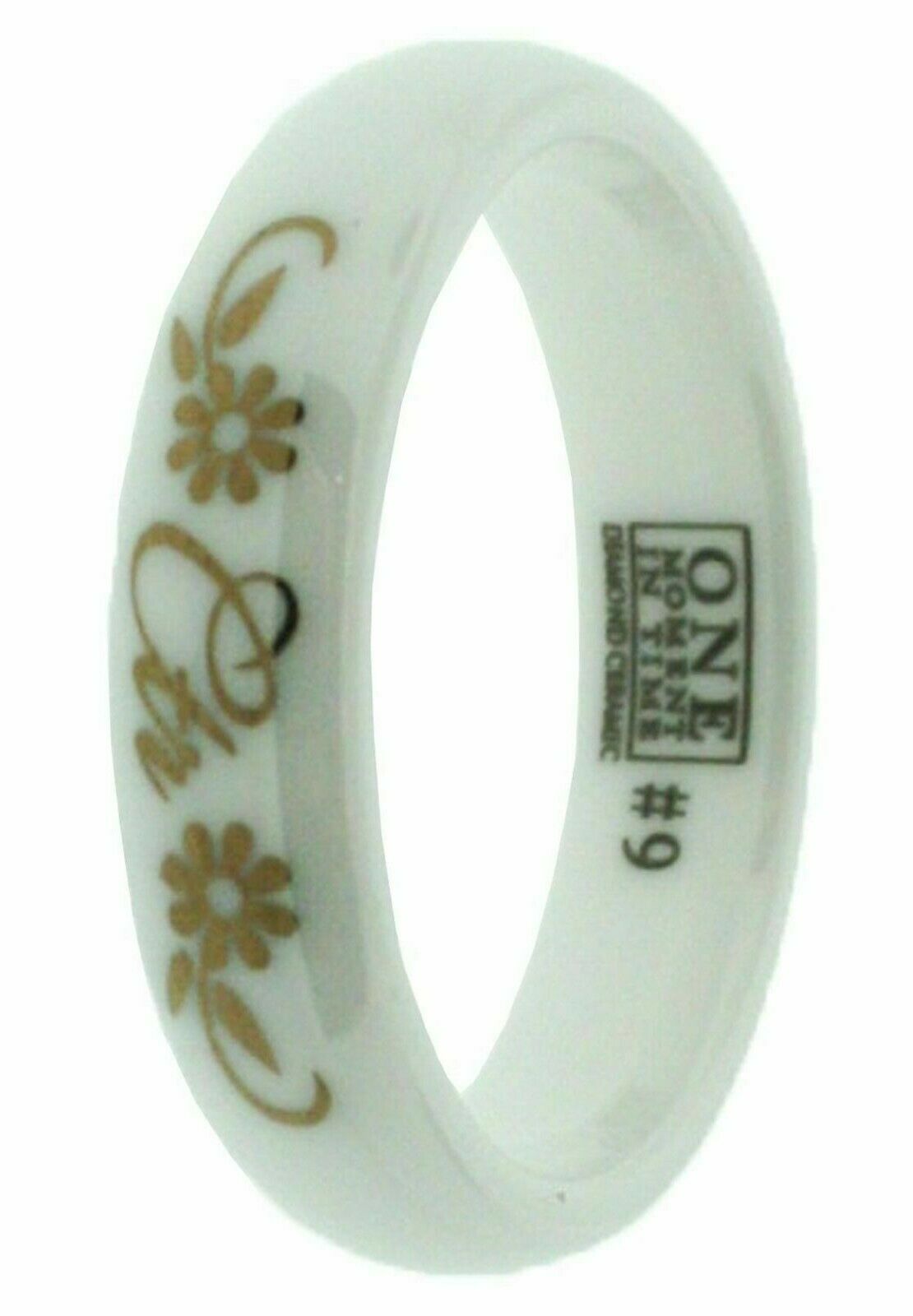 J181 Mormon LDS Unisex CTR Rosa White Diamond Ceramic Rose Gold Ring One Moment In Time