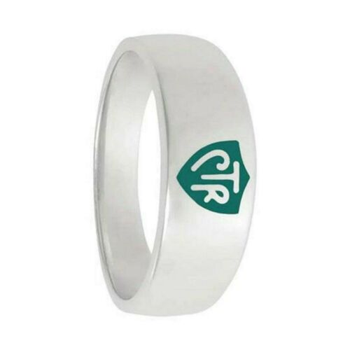 J57G Mormon LDS Unisex CTR Ring Sterling Silver Band Green 6- 13 One Moment In Time