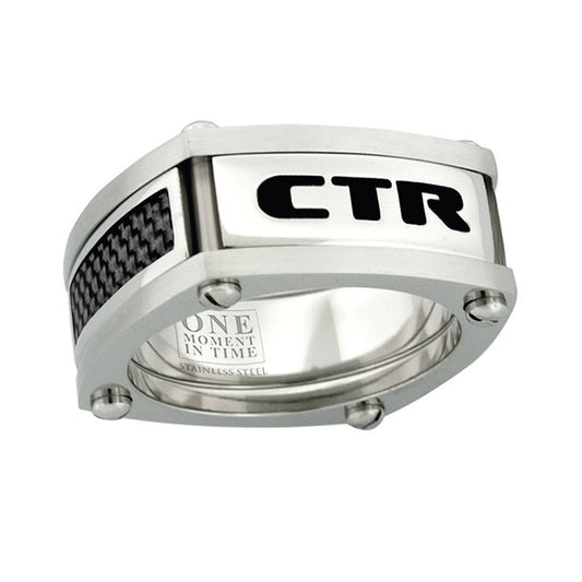 J136 CTR Ring Stainless Steel w/Black Carbon fiber Formula 1 