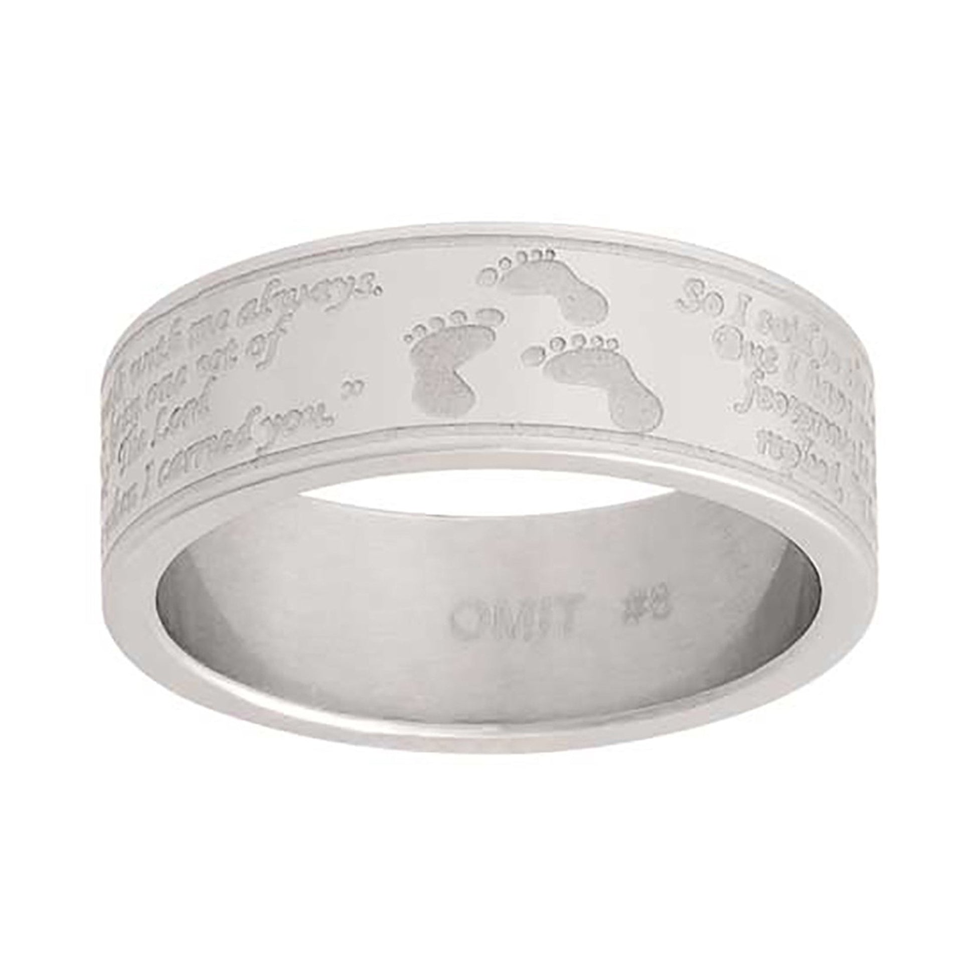 J127 Footprints CTR Ring Stainless Steel Handmade