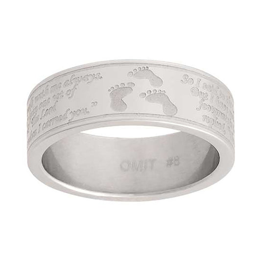 J127 Footprints CTR Ring Stainless Steel Handmade